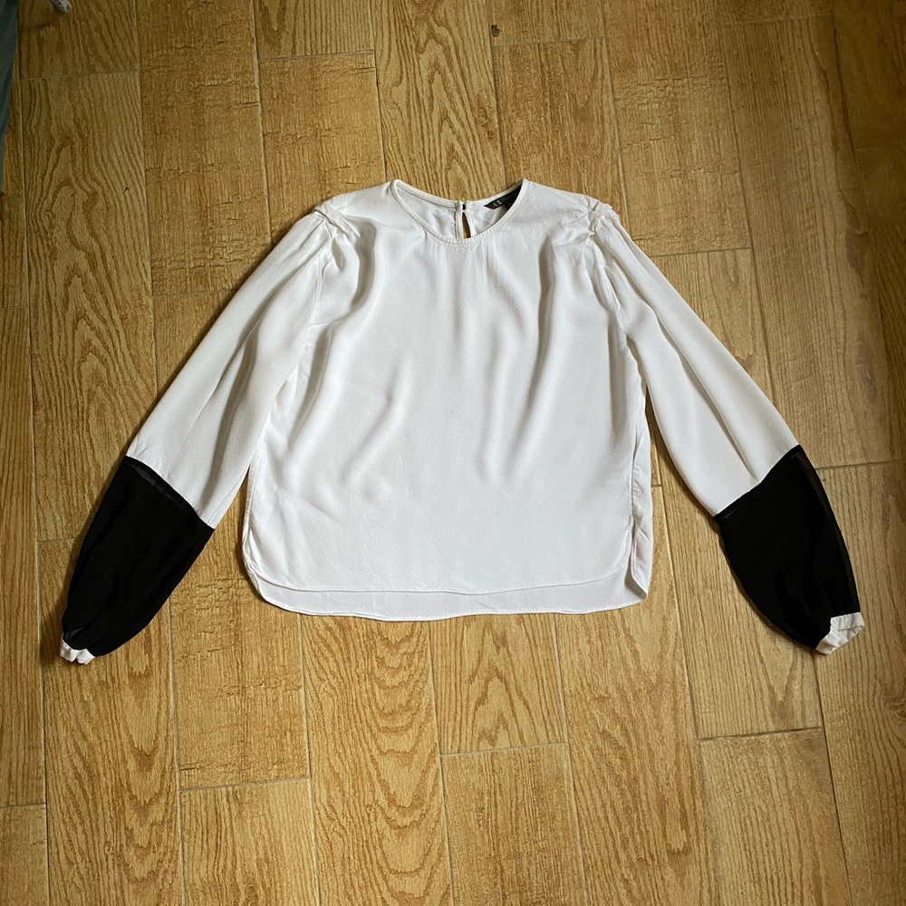 White Shirt With Sheer Black Cuffs